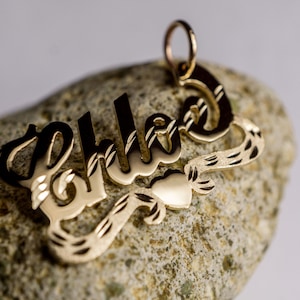 10K Solid Yellow Gold Name Personalized HANDMADE Charm Custom Pendant with heart ribbon [NAMEPLATE ONLY]
