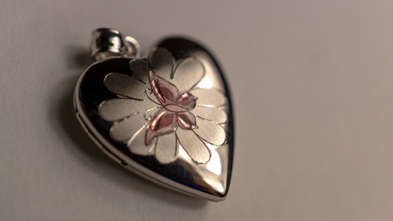 Sterling Silver Heart Locket: Pink Enamel Butterfly Flower Pendant