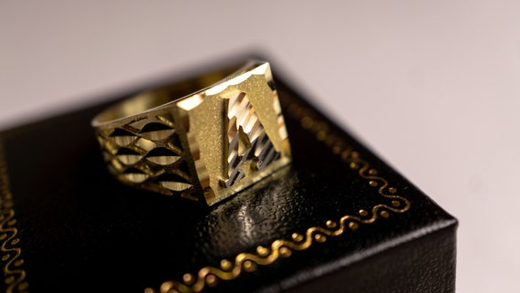 10k solid initial letter signet ring monogram ring for men deals