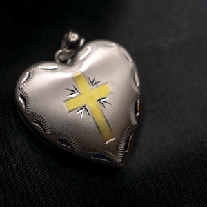 Sterling Silver Heart Locket Necklace for Women 4 Picture Gold Cross