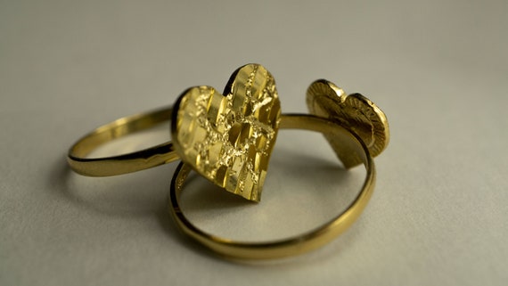 Authentic 10k Yellow Gold Flat Heart Nugget Rings for Girls