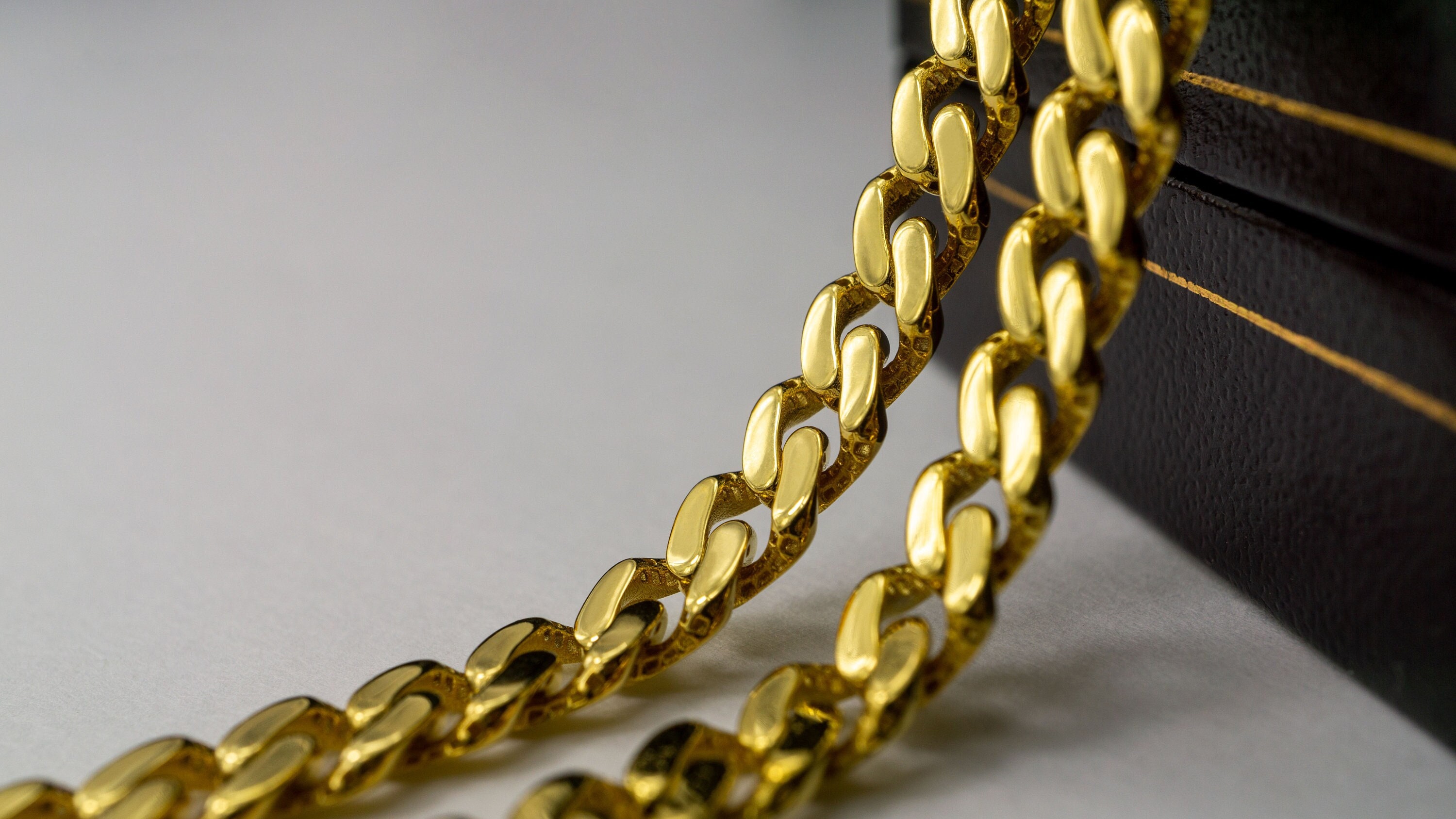 Authentic 14K Yellow Gold Hollow Miami Cuban Chain & Monaco Authentic 14K Yellow Gold Hollow Miami Cuban Chain & Monaco