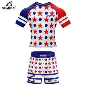 US Flag BJJ Rashguard with MMA Shorts Jiujitsu training Rashguard and Shorts Nogi Bjj Shorts and Rashguard Bjj Rashie with Shorts deal