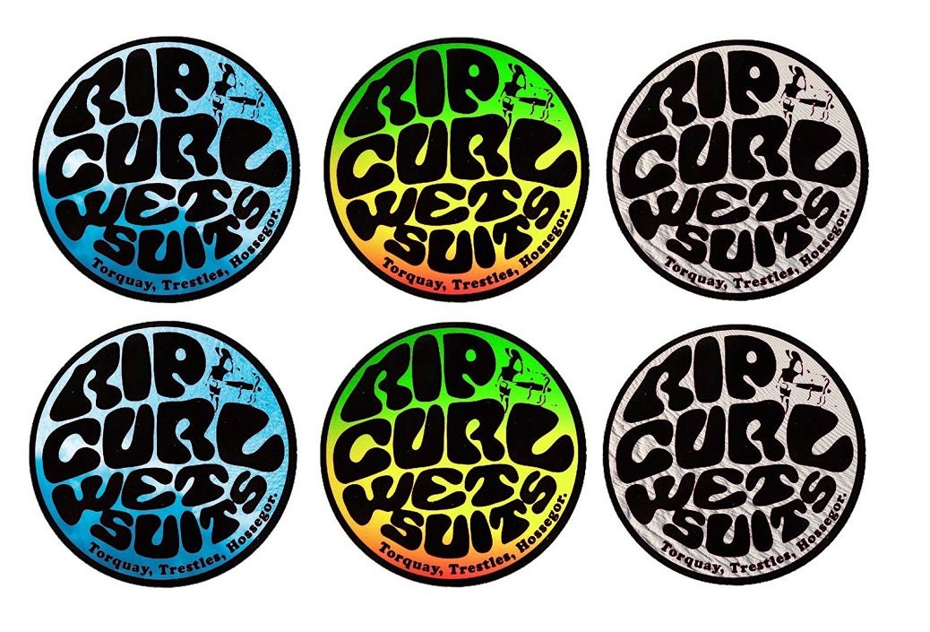 Rip Curl, TTH Effects Surf Board, Car, Bike, Scooter Stickers Set X 6  Roundall Laminated High Quality Water Resistant 