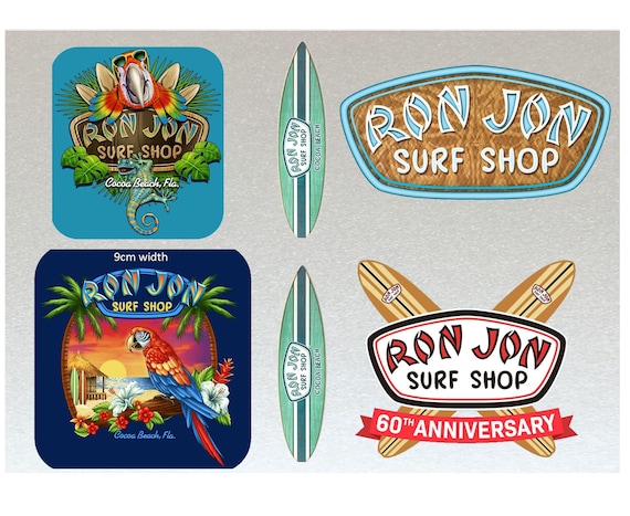 60th Anniversary Ron Jon Surf Board Stickers Set X6 Water Resistant Parrot etc 
