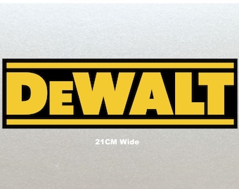 Large Dewalt Black & Yellow 21cm Stickers (210mm) x 2 - Toolbox, Tool Chest, Cars, Vans etc. Vinyl Laminated High Quality Water Resistant