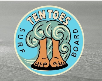 Classic Ten Toes Blue Surf Boards Stickers x 2 Included - Resistente al agua, Retro, Tabla de surf, Coche, Furgoneta, etc (Resistente al agua laminada)