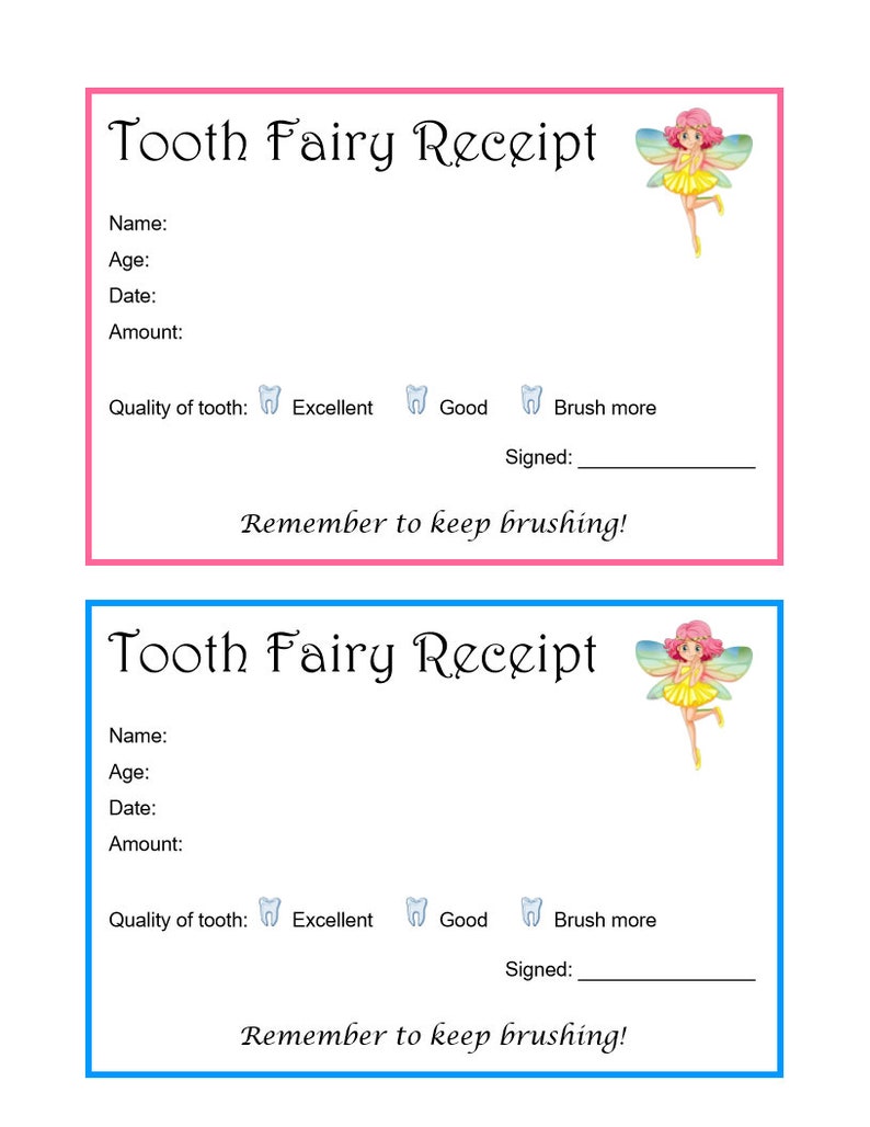 Tooth Fairy Receipt Printable Etsy