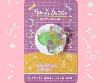 Pawty Doggo Anstecker, Anstecker 3.1x3.1 cm Transparent Acryl Anstecker, bunter Sammler Anstecker, Illustration