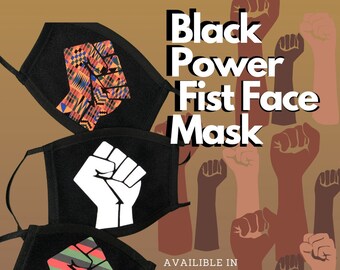 Black Power Fist FaceMask| BLM| Black Power| Custom FaceMask| Custom FaceCoverings| BLM Mask| FaceMask| Kente| Pan-African