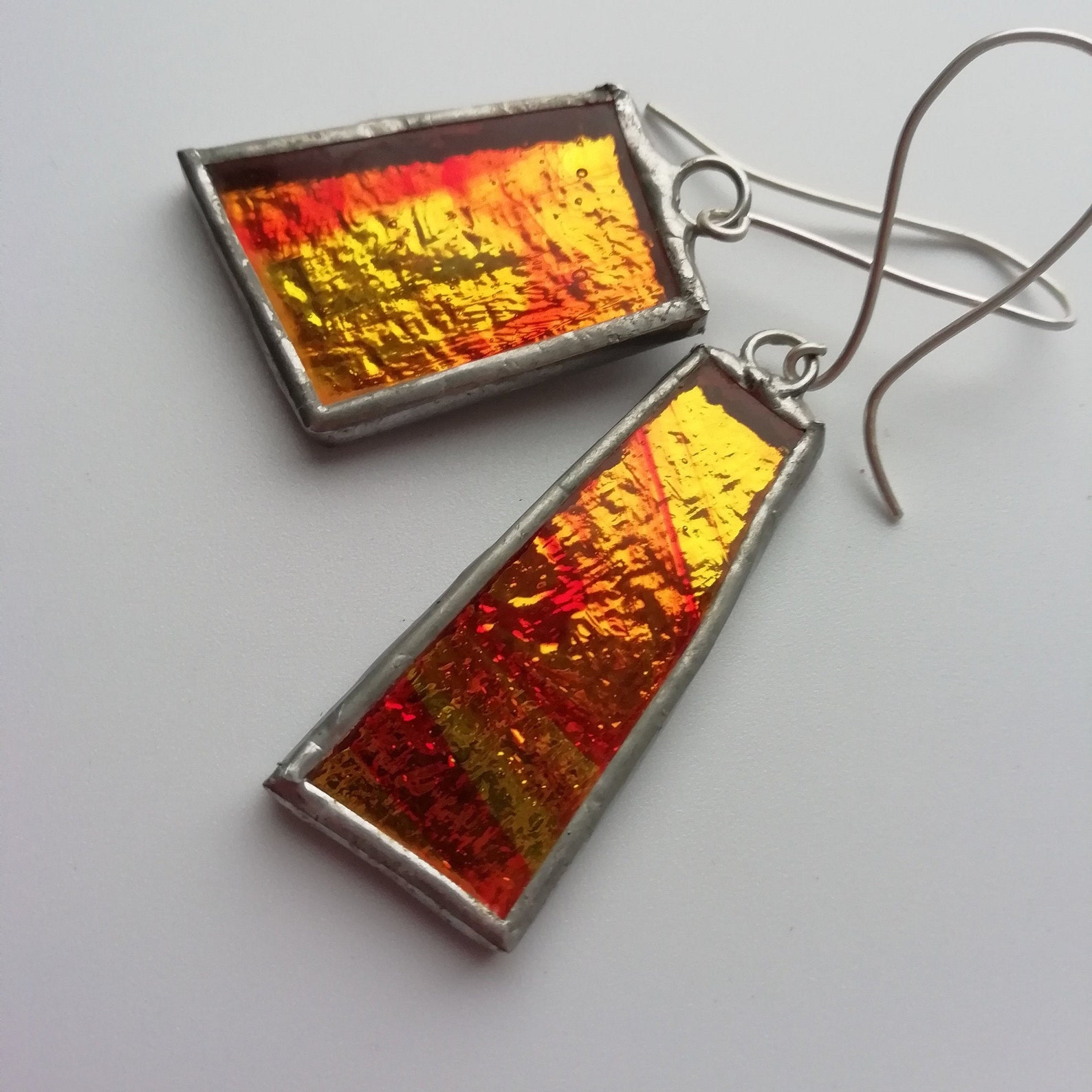 Stained Glass Dangle Asymmetric Earrings Etsy