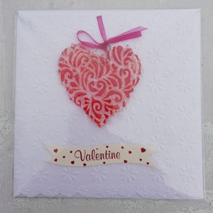 Fused Glass Textured Heart Valentines Gift Card (deep red)