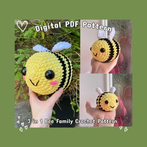 3 in 1 bee family crochet pattern bees crochet pattern no sew bee multi pattern set bees crochet pattern