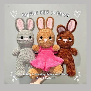 3 in 1 Bunny Crochet Pattern | Crochet Plushie Pattern, Bunny Plushie, Bunny Amigurumi Crochet Pattern, No Sew Crochet Pattern Rabbit