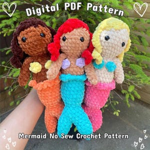 3 in 1 Mermaid Crochet Pattern | Mermaid Crochet Mermaid Plushie Crochet Pattern Amigurumi Doll No Sew Crochet Pattern