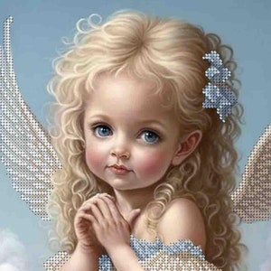 Bead Embroidery Kit DIY Needlepoint craft set Beaded stitching Little baby angel beadwork beads craft beading picture