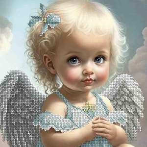 Bead Embroidery Kit DIY Needlepoint craft set Beaded stitching  LITTLE ANGEL beadwork beads craft beading picture