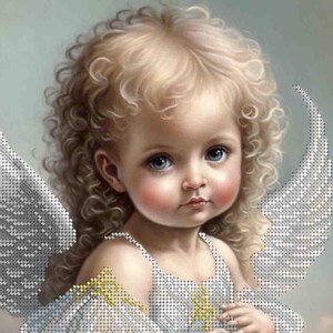 Bead Embroidery Kit DIY Needlepoint craft set Beaded stitching Little angel in blue beadwork beads craft beading picture