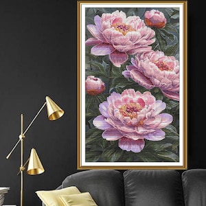 Counted Cross Stitch Kit pink flowers DIY Cross Stitch Kit Hand Embroidery KiT Unprinted canvas set Nova Sloboda