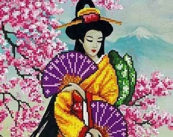 BIG picture DIY Kraal Borduurwerk Kit Needlepoint Beadin, Azië vrouw, geisha borduurwerk, kraal Kruissteek, Borduurpatroon gedrukt patroon