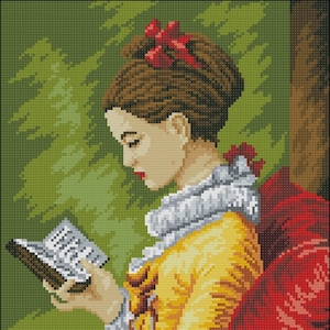 Bead Embroidery Kit lady with book DIY Needlepoint craft set Beaded stitching beadwork beads beaded cross stitch beaded embroidery kits