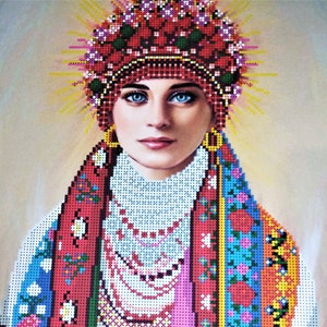 Bead Embroidery Kit, Ukrainian girl Hand Embroidery Kit - Printed Embroidery Kit, Modern Bead Embroidery Kit beadwork beading