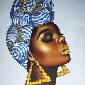 Bead Embroidery Kit, Needlepoint Beading, African Woman, beadwork, beaded embroidery patterns, stamped embroidery pattern beads pattern