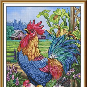 Counted Cross Stitch Kit fabric Colored Rooster 11&quot;X19.7&quot; DIY patterns lot Cross Stitch Hand Embroidery KiT Unprinted canvas Aida