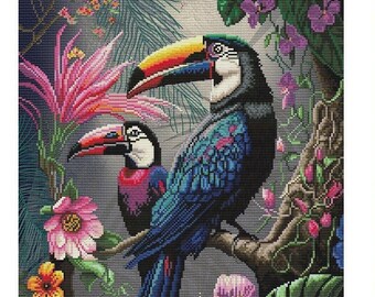 Counted Cross Stitch Kit Tropical birds DIY Cross Stitch Kit Hand Embroidery KiT Unprinted canvas set