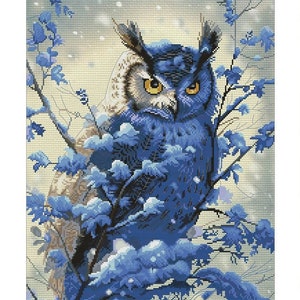Counted Cross Stitch Kit blue owl DIY Cross Stitch Kit Hand Embroidery KiT Unprinted canvas set
