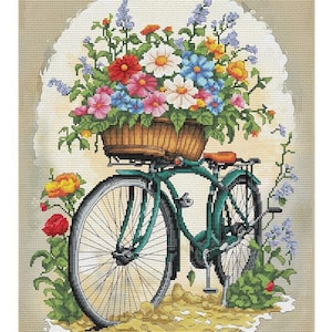 Counted Cross Stitch Kit DIY needlepoint thread Kit bike flowers Embroidery Kit stitching Needlework Crafts