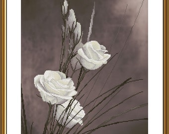 Counted Cross Stitch Kit DIY needlepoint thread Kit WHITE ROSE flowers Background Cross Stitch Kit Unprinted canvas