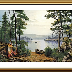 Counted Cross Stitch Kit lake DIY Cross Stitch Kit Hand Embroidery KiT Unprinted canvas set