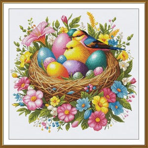 Counted Cross Stitch Kit Easter birds DIY Cross Stitch Kit Hand Embroidery KiT Unprinted canvas Nova Sloboda