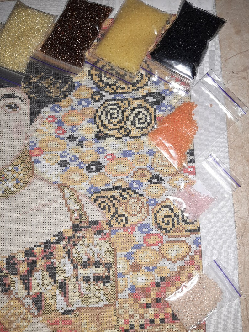 Bead Embroidery Kit DIY Needlepoint Beading Gustav Klimt Etsy