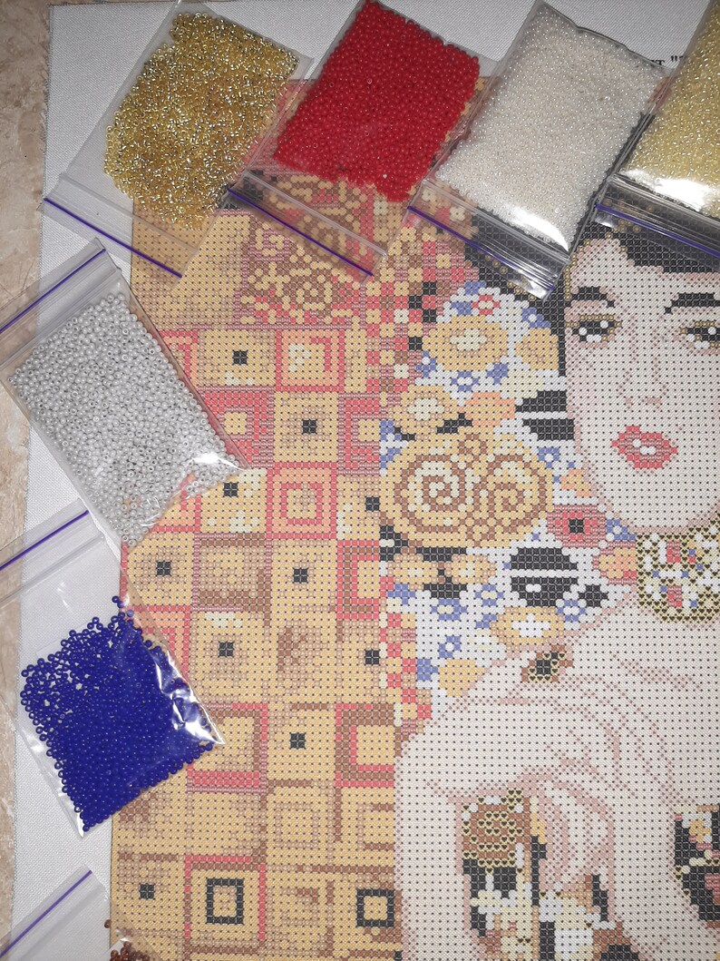 Bead Embroidery Kit DIY Needlepoint Beading Gustav Klimt Etsy
