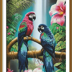 Counted Cross Stitch Kit Colorful Parrots DIY Cross Stitch Kit Hand Embroidery KiT Unprinted canvas Nova Sloboda