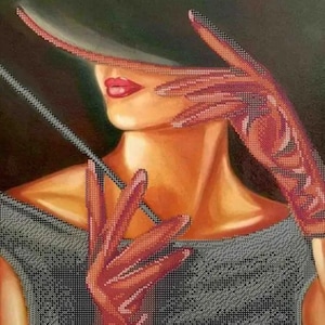 Bead Embroidery Kit, Lady in hat Hand Bead Embroidery Kit - Printed Embroidery Kit, Modern Bead Embroidery Kit beadwork beading