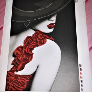 Bead Embroidery Kit, Lady in hat Hand Bead Embroidery Kit - Printed Embroidery Kit, Modern Bead Embroidery Kit beadwork beading