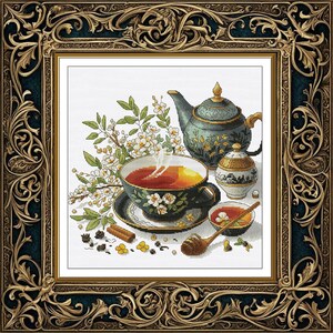 Counted Cross Stitch fabric Kit Tea party DIY Cross Stitch set Hand Embroidery KiT Unprinted canvas Aida threads nedlework craft