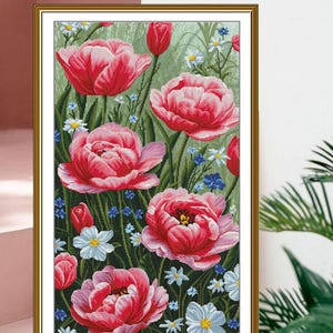 Counted Cross Stitch Kit completed fabric Pink flowers DIY patterns lot Cross Stitch Hand Embroidery KiT Unprinted canvas