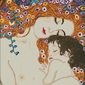 BIG picture DIY Bead Embroidery Kit Needlepoint craft set Beaded stitching Gustav Klimt Motherhood beadwork full embroidery print bead big