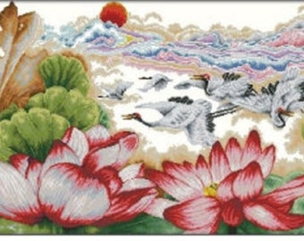 Bead Embroidery Kit lotus landscape jAPAN Needlepoint Beading beadwork print bead picture asia big bead picture set BIG picture DIY