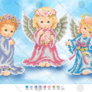 Bead picture DIY Bead Embroidery Kit Needlepoint craft set Beaded stitching Three LITTLE ANGELS beadwork beads