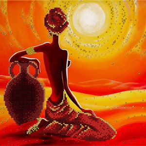 DIY BIG 3D bead picture, Bead Embroidery Kit, Needlepoint Beading, Africa Woman, beadwork, beads cross stitch, stamped embroidery pattern