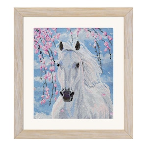 Counted Cross Stitch Kit White horse DIY Cross Stitch Kit Hand Embroidery KiT Unprinted canvas set Nova Sloboda