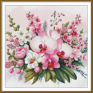Counted Cross Stitch Kit pink bouquet of flowers DIY Cross Stitch Kit Hand Embroidery KiT Unprinted canvas set Nova Sloboda