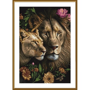 Counted Cross Stitch Kit Lords of the Savannah lions DIY Cross Stitch Kit Hand Embroidery KiT Unprinted canvas Nova Sloboda