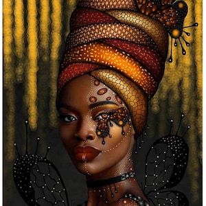 Bead Embroidery Kit, Needlepoint Beading, African Woman, beadwork DIY picture beading, stamped embroidery pattern