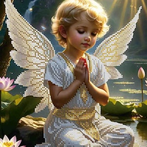 Bead Embroidery Kit DIY Needlepoint craft set Beaded stitching Little baby angel prayer beadwork beads craft beading picture
